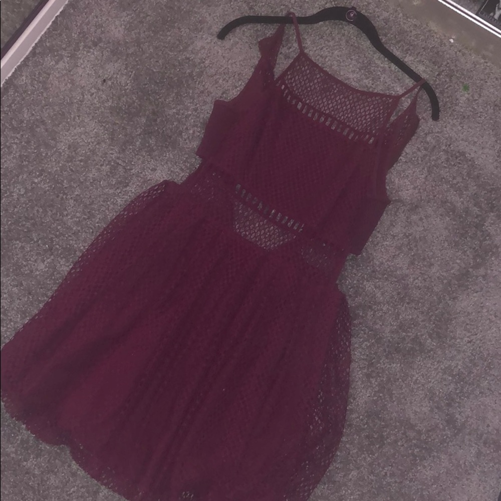 Maroon mesh net dress